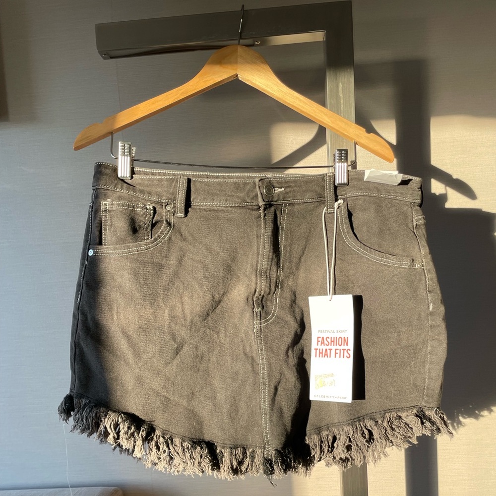 Celebrity Pink Black Frayed Jean Skirt